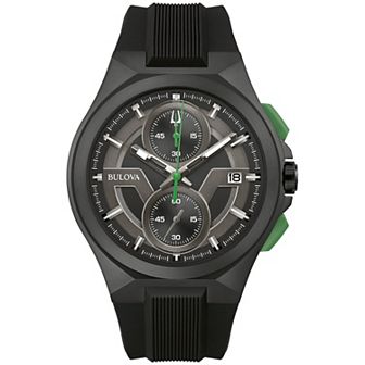 Bulova Men's Maquina Sport Black Stainless Steel Chronograph Black Silicone Strap Watch - 98B381