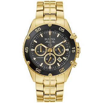 Bulova Men's Marine Star Gold Tone Stainless Steel Black Chronograph Dial Bracelet Watch