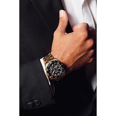 Bulova Men's Marine Star Gold Tone Stainless Steel Black Chronograph Dial Bracelet Watch
