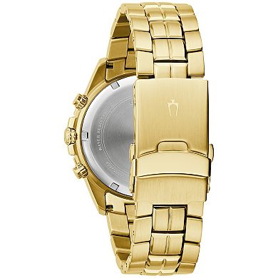 Bulova Men's Marine Star Gold Tone Stainless Steel Black Chronograph Dial Bracelet Watch