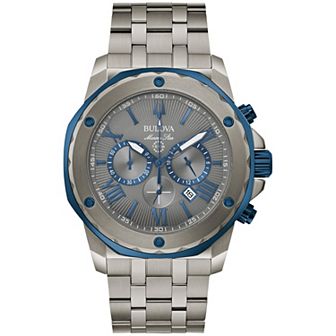 Bulova Men's Marine Star Grey Stainless Steel Blue Accent Chronograph Bracelet Watch - 98B411
