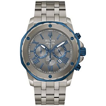 Bulova Men's Marine Star Grey Stainless Steel Blue Accent Chronograph Bracelet Watch - 98B411