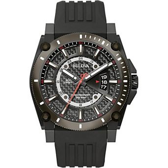 Bulova Men's Icon Black Stainless Steel Calendar Dial Black Silicone Strap Watch - 98B417