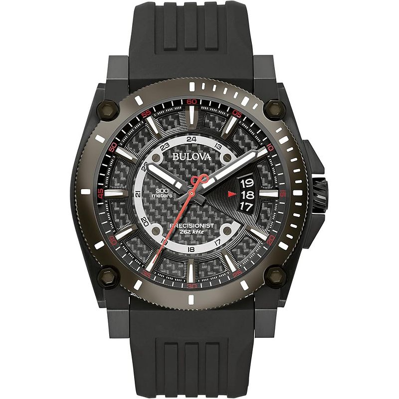 Bulova Men's Icon Black Stainless Steel Calendar Dial Black Silicone Strap Watch - 98B417, Size: Large