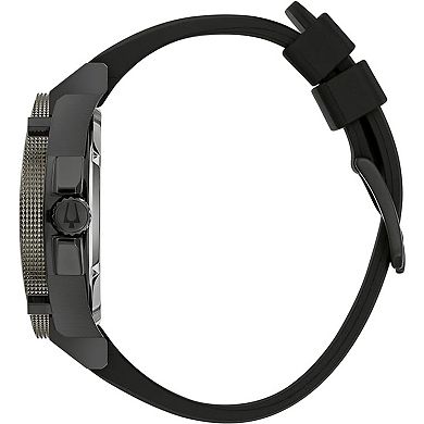 Bulova Men's Icon Black Stainless Steel Calendar Dial Black Silicone Strap Watch