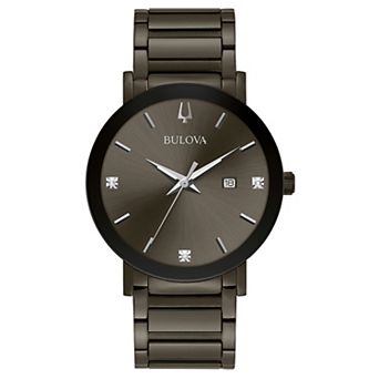 Bulova Men's Grey Stainless Steel Diamond Accent Bracelet Watch - 98D158
