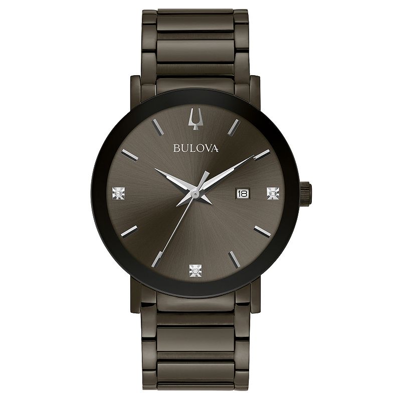 Bulova Men's Grey Stainless Steel Diamond Accent Bracelet Watch - 98D158, Size: Large, Gray