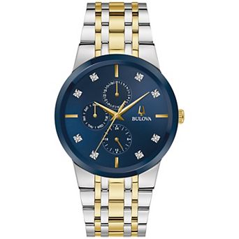 Bulova Men's Two-Tone Stainless Steel Multi-Function Diamond Accent Blue Dial Bracelet Watch - 98D180