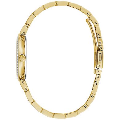 Bulova Women's Gold Tone Stainless Steel Mother of Pearl Crystal Accent Bracelet Watch