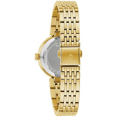 Bulova Women's Gold Tone Stainless Steel Mother of Pearl Crystal Accent Bracelet Watch