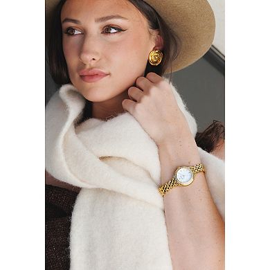 Bulova Women's Classic Gold Tone Stainless Steel Mother of Pearl Crystal Accent Dial Bracelet Watch