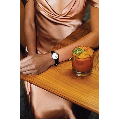 Bulova Women's Classic Two-Tone Stainless Steel Diamond Accent Black Leather Strap Watch
