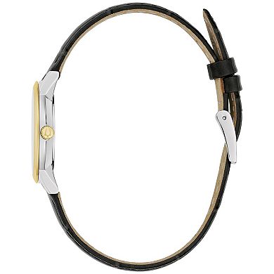 Bulova Women's Classic Two-Tone Stainless Steel Diamond Accent Black Leather Strap Watch