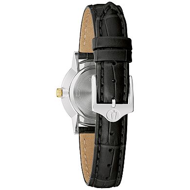 Bulova Women's Classic Two-Tone Stainless Steel Diamond Accent Black Leather Strap Watch