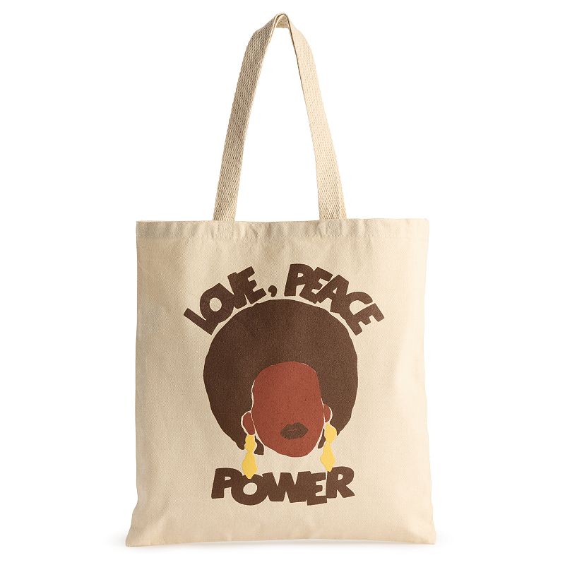 Jerry Leigh Peace, Love, Power Tote Bag, Natural