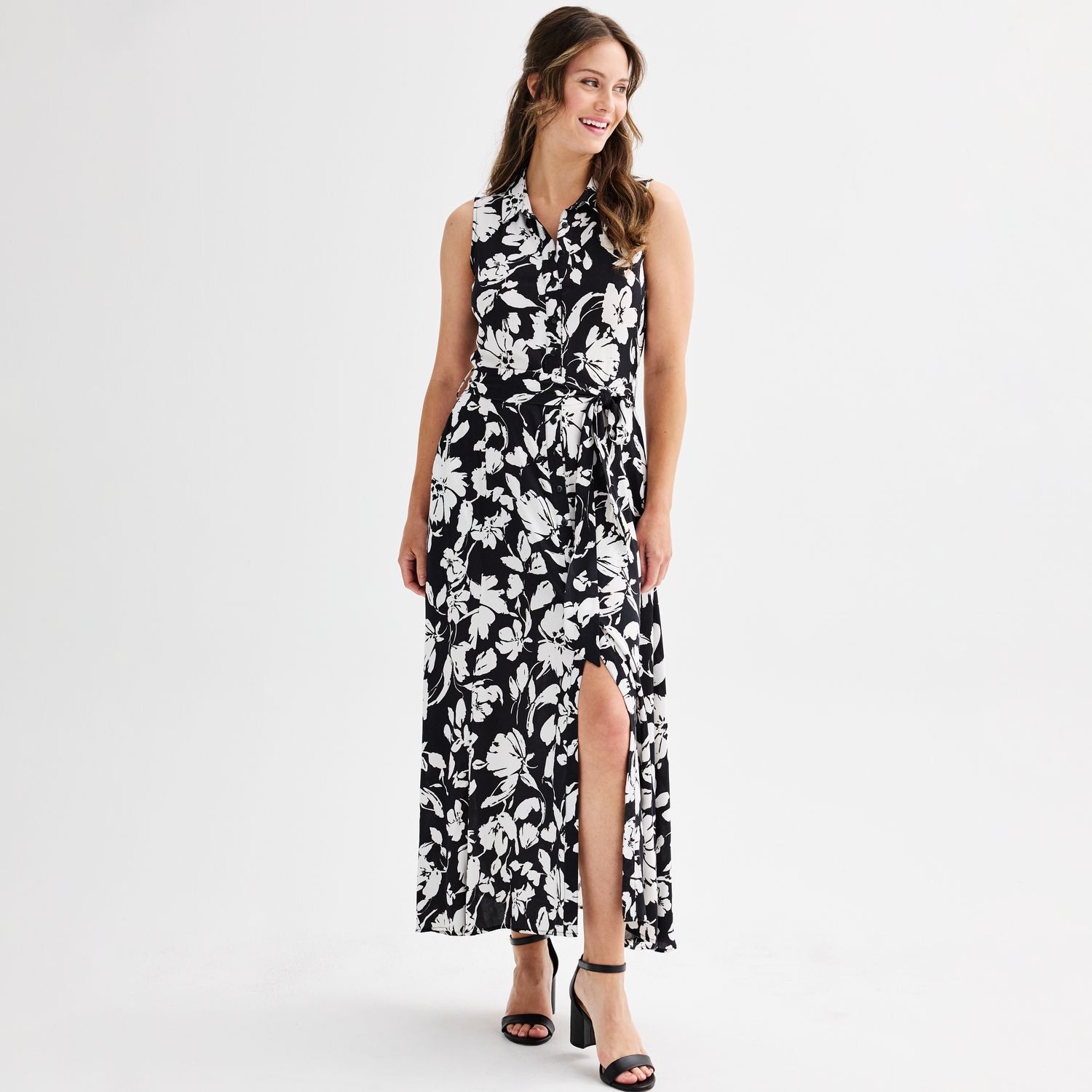 Женские платья Ellen Tracy Sleeveless Shirt Dress with Self Tie Sash