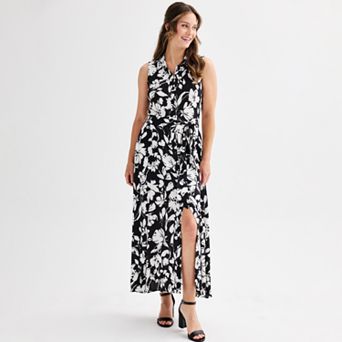 Women's Ellen Tracy Sleeveless Shirt Dress with Self Tie Sash