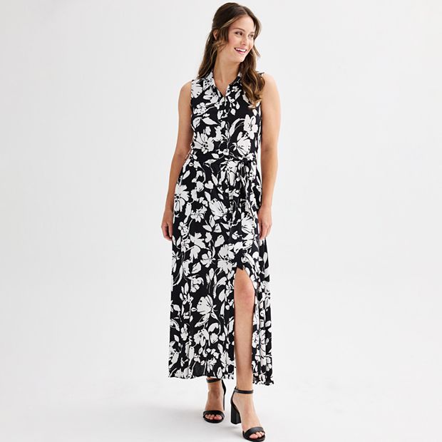 Ellen Tracy Maxi Shirtdress - Black - Large