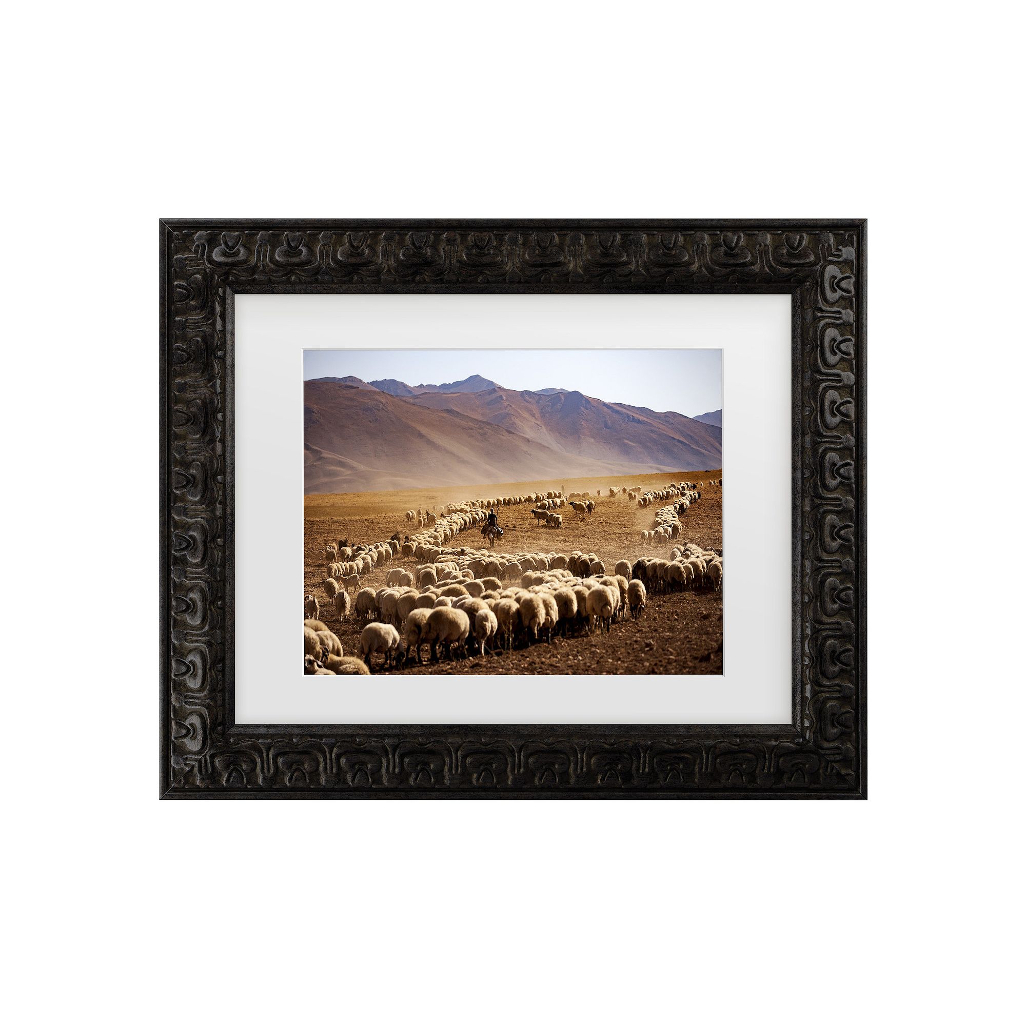 Murat Cacim Desert Sheep Herd Matted Framed Wall Art, Dark Gold