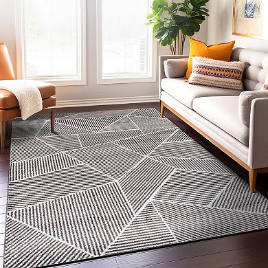World Rug Gallery Contemporary Geometric Stripe Area Rug