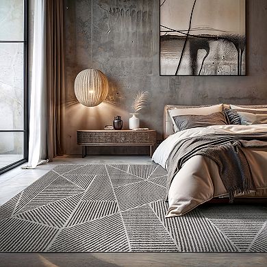 World Rug Gallery Contemporary Geometric Stripe Area Rug