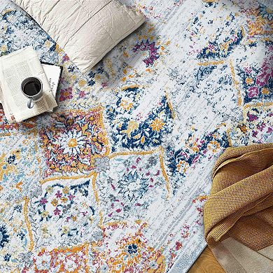 World Rug Gallery Sky Trellis Bordered Area Rug