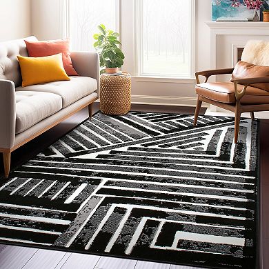 World Rug Gallery Milan Contemporary Stripe Design Area Rug