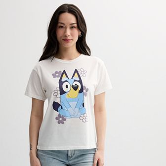 Juniors' Bluey Sitting With Flowers Graphic Tee