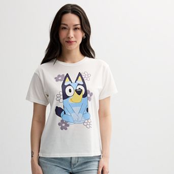 Juniors' Bluey Sitting With Flowers Graphic Tee