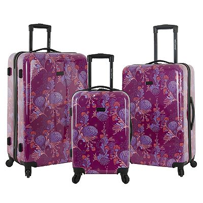 Bella Caronia 3 Piece Rolling Hardside Luggage Set with 4 Wheel Spinners Style Floral