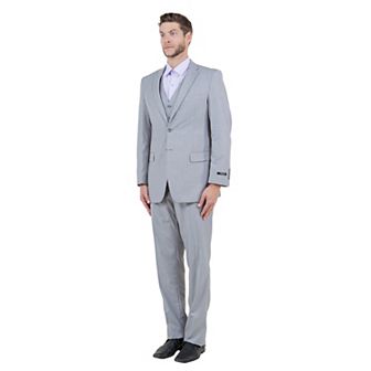 Men's Modern-Fit 3 pc Sharkskin Suit Set w/ Jacket, Vest and Pants