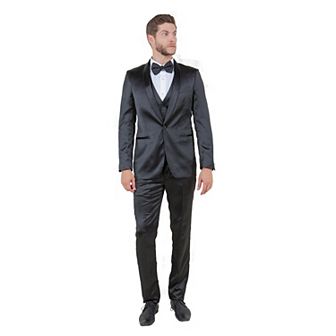 Mens 3 pc Skinny-Fit Shiny Satin Suit Set w/ Bowtie