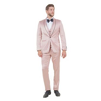 Mens 3 pc Skinny-Fit Shiny Satin Suit Set w/ Bowtie