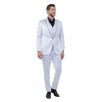 Mens 3 pc Skinny-Fit Shiny Satin Suit Set w/ Bowtie