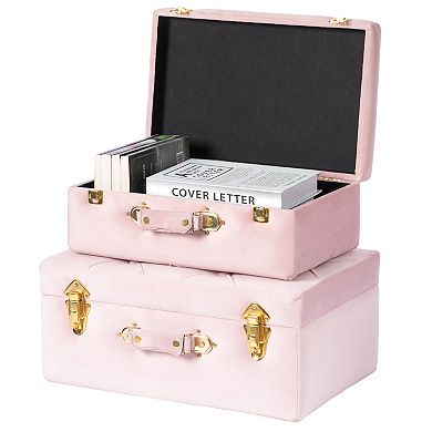 Tufted Velvet Suitcase Treasure Chest Set Of 2