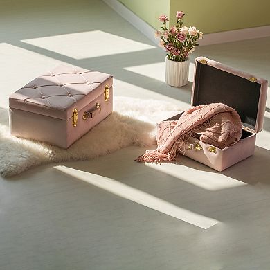 Tufted Velvet Suitcase Treasure Chest Set Of 2
