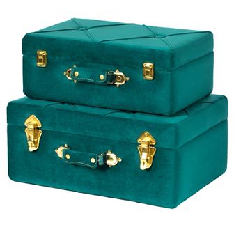 Tufted Velvet Suitcase Treasure Chest Set Of 2