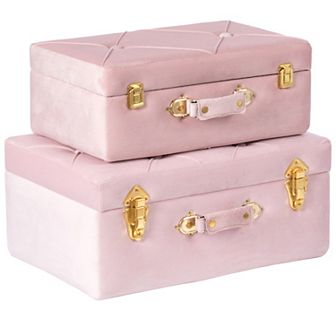Tufted Velvet Suitcase Treasure Chest Set Of 2