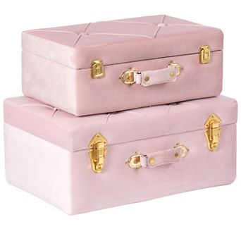 Tufted Velvet Suitcase Treasure Chest Set Of 2