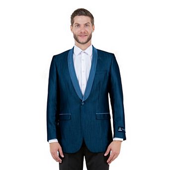 Men's Solid Sharkskin Sport Coat Only, Satin Shawl Collar