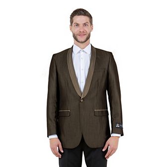 Men's Solid Sharkskin Sport Coat Only, Satin Shawl Collar