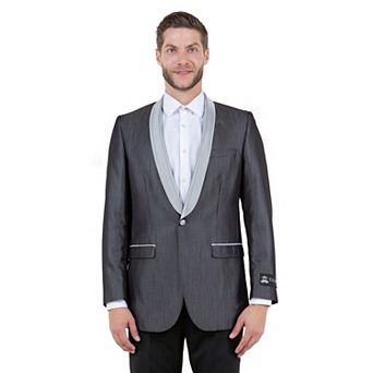 Men's Solid Sharkskin Sport Coat Only, Satin Shawl Collar