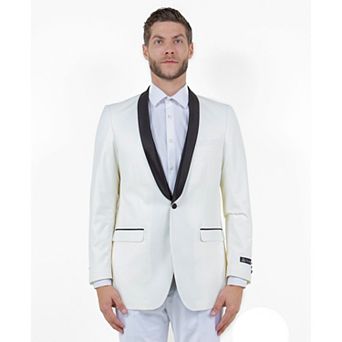 Men's Solid Sharkskin Sport Coat Only, Satin Shawl Collar