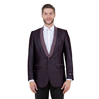 Men's Solid Sharkskin Sport Coat Only, Satin Shawl Collar