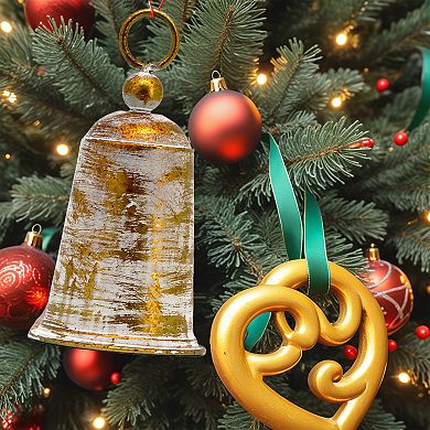 Parisloft Antique Gold Metal Bell Christmas Tabletop Decor - 8.3"H