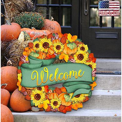 Flower Fall Holiday 24-Inch Handcrafted Wooden Door Wreath by G. DeBrekht - Halloween Decor