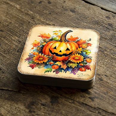 Halloween Pumpkin Wooden Cork Coasters Gift Set of 4