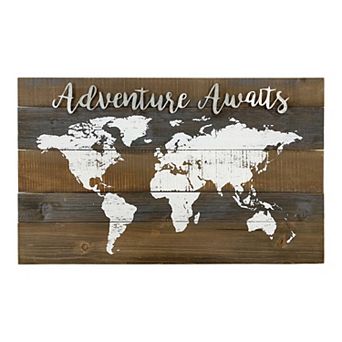Parisloft Adventure Awaits World Map Wood Wall Decor, Decoartive World Map