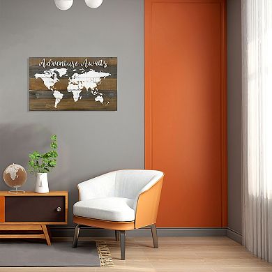 Parisloft Adventure Awaits World Map Wood Wall Decor, Decoartive World Map