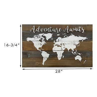 Parisloft Adventure Awaits World Map Wood Wall Decor, Decoartive World Map